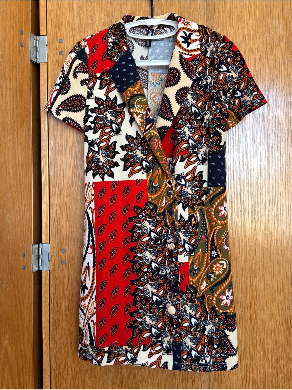 Zara Patchwork Paisley short sleeve button-front dress